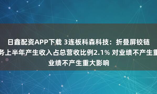 日鑫配资APP下载 3连板科森科技：折叠屏铰链组装业务上半年产生收入占总营收比例2.1% 对业绩不产生重大影响